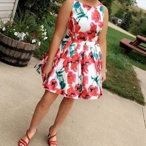 red and green flowered homecoming dress